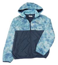 Tmavomodro-modrá/batikovaná šusťáková podzimní bunda s nápisy a odepínací kapucí H&M