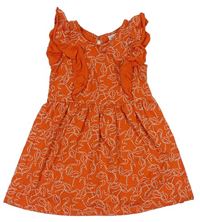 Oranžové bavlnené šaty s volány a plameňáky