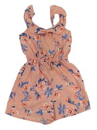 Ružový kvetovaný ľahký kraťasový overal Primark