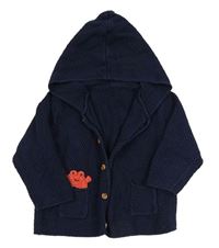 Tmavomodrý propínací svetr s příšerkou a kapucí Mothercare