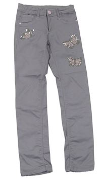 Lila plátěné skinny kalhoty s motýly s flitry Dopodopo