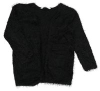 Čierny chlpatý svetrový cardigan H&M