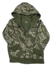Khaki prepínaci mikina so stavebními stroji a kapucňou Primark