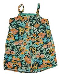 Zeleno-růžovo-modrý květovaný kraťasový overal s listy Primark
