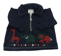 Tmavomodrá mikina se zvířaty a límečkem H&M