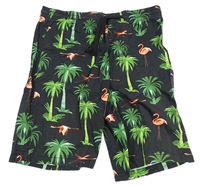 Čierne kraťasy s palmami a plameňáky H&M