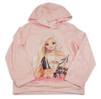 Ružová ľahká mikina s dívkou a kapucňou