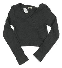 Nové - Tmavošedé žebrované crop triko F&F
