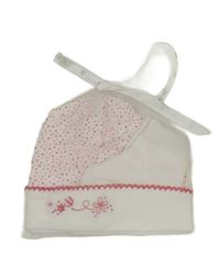 Nové - 2set - Biela bodkovaná á bavlnená čapica s výšivkami květin + biele ponožky