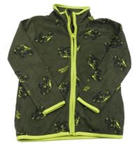 Khaki fleecová propínací mikina s monster trucky Kiki&Koko