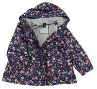 Tmavomodrá kvetovaná šušťáková jarná bunda s kapucňou Topomini