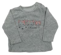 Šedé melírované sametové triko s kočkami