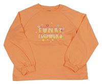 Broskvová mikina s nápisom a kvetinami Vertbaudet