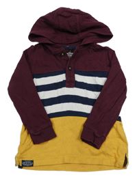 Vínovo-okrovo-bílé triko s pruhy a kapucí M&S