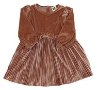 Nové - Starorůžové sametové šaty s plisovanou sukní a mašlí Dunnes