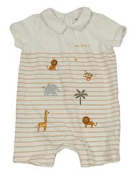 Bielo-medový pruhovaný kraťasový overal so zvířaty Sergent Major