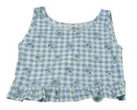 Modro-bílý kostkovaný crop top se Stitchem Primark