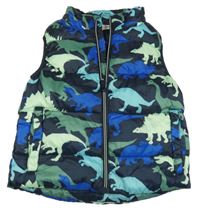 Tmavomodrá šusťáková zateplená vesta s dinosaury H&M