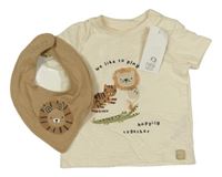 Nové - 2set - Smetanové tričko se zvířaty + hnědý slinták F&F