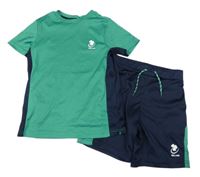 2set - Zeleno-tmavomodré sportovní tričko s potiskem + kraťasy Dunnes