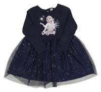 Tmavomodré bavlněno/tylové šaty s Elsou H&M