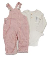 Nové - 2 set - Biele pruhované body + červeno-biele pruhované na traké nohavice M&S