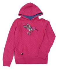 Fuchsiová puntíkatá mikina s ptáčkem z flitrů a kapucí Review