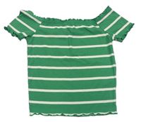 Zeleno-biele pruhované rebrované crop tričko New Look