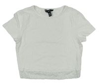 Biele crop tričko s čipkou New Look