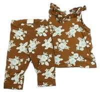 2 set - Hnědo-bílé květované crop legíny + top C&A