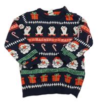 Tmavomodro-červený vzorovaný vianočný sveter H&M