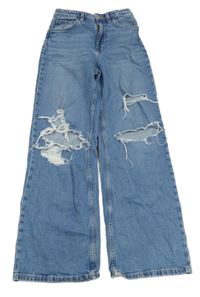 Modré wide leg rifle s dírami H&M