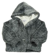 Tmavošedý chlupatý podšitý kabátek s kapucňou