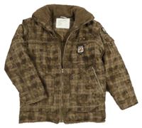 Hnedá kockovaná šušťáková zimná bunda x-mail