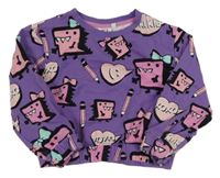Fialová oversize mikina s dinosaurami