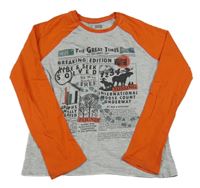 Šedo-oranžové triko s nápisy Pep&Co