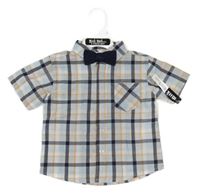 Nové - modro-oranžová kostkovaná košile s motýlkem 