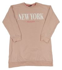 Světlerůžové teplákové šaty s nápisem 