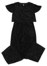 Černý sametový vzorovaný kalhotový overal dunnes 