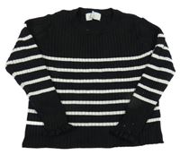 Čierno-biely pruhovaný rebrovaný ľahký sveter H&M