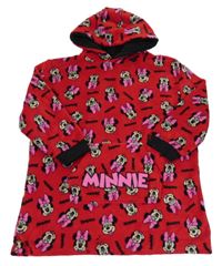 Červená chlupatá domácí oversize mikina s Minnie a kapucí Disney
