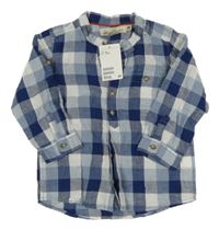 Nové - Modro-biela kockovaná ľanová košeľa H&M
