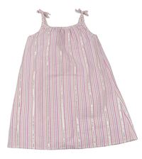 Bílo-růžovo-lila pruhované trblietavé krepové šaty Nutmeg