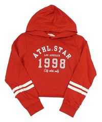 Červená crop mikina s nápismi a kapucňou H&M