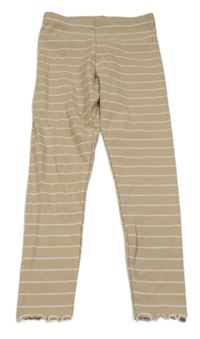 Béžovo-biele pruhované rebrované legíny Primark
