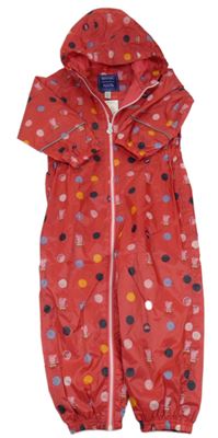 Jahodovo-barevná puntíkatá šusťáková funkční kombinéza s Peppou a kapucí Regatta