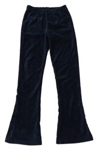 Tmavomodré žebrované sametové flare legíny