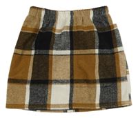 Hnedo-bielo-čierna kockovaná sukňa SHEIN