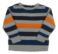 Sivo-tmavomodro-oranžový pruhovaný sveter Name it