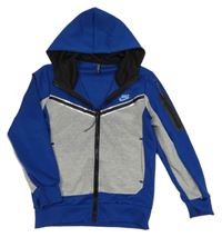 Tmavomodro-šedá melírovaná propínací sportovní mikina s kapucí Nike